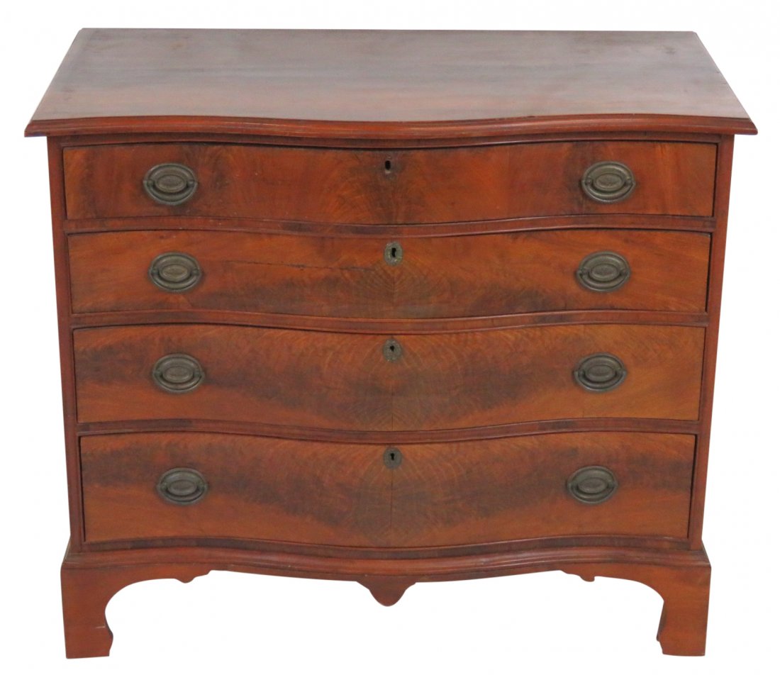 ANTIQUE CHERRY SERPENTINE CHEST of DRAWERS (1 of 7)