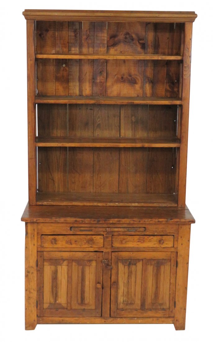 PRIMITIVE PINE STEPBACK CUPBOARD (1 of 4)