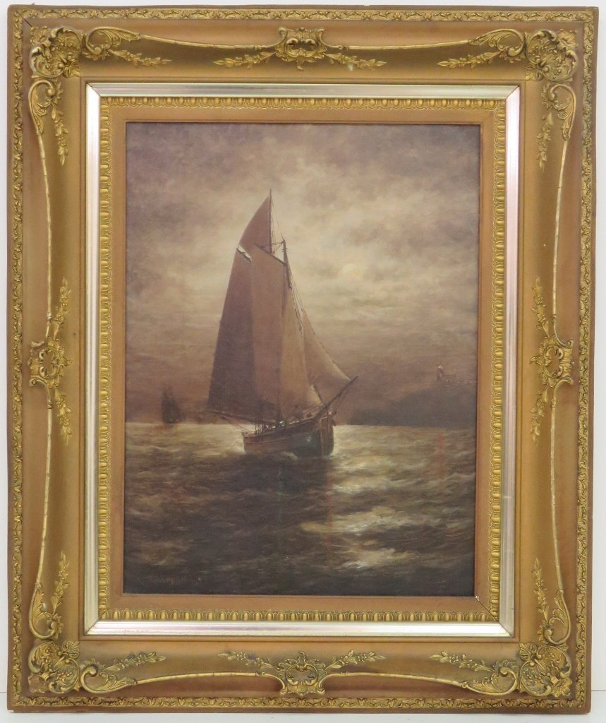 WESLEY WEBBER OIL PAINTING of a SAILING SHIP: Oil on canvas. Signed Wesley Webber. 24"h. x 18"w. Frame 35 1/2"h. x 29 1/2"w.