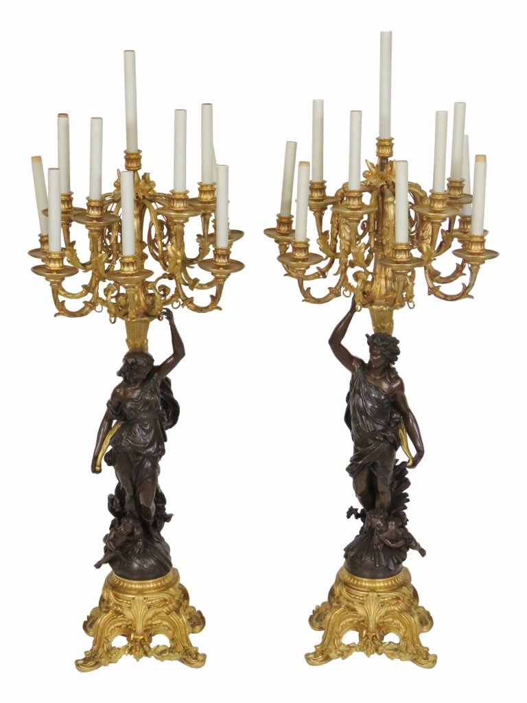 Pair 40" FRENCH FIGURAL BRONZE CANDELABRAS (1 of 10)