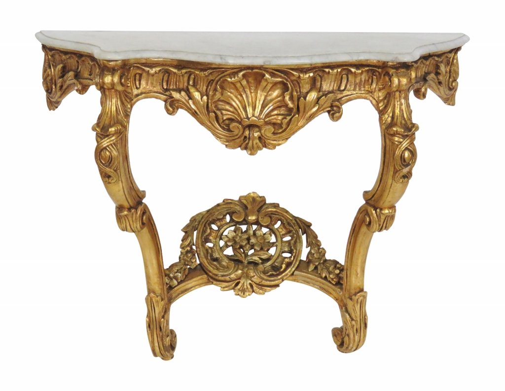 19th c. FRENCH GILT CARVED MARBLETOP CONSOLE (1 of 5)
