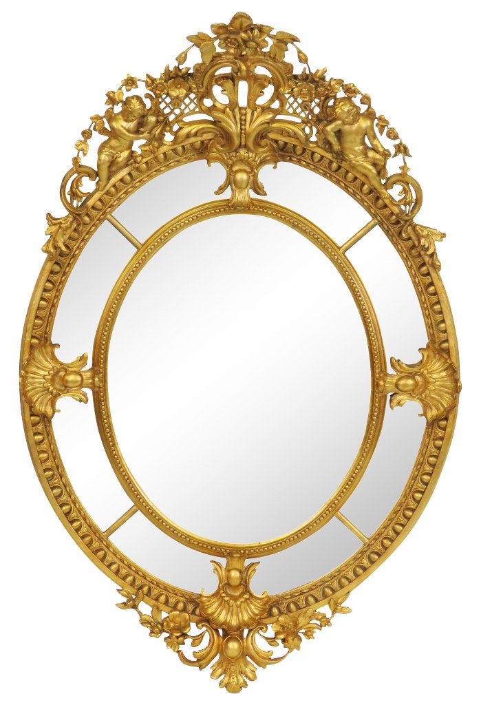 ANTIQUE FRENCH 65" X 42" GILT MIRROR w/ CHERUBS (1 of 5)