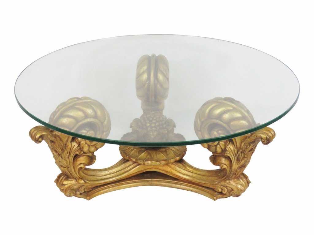 ITALIAN CARVED GILT WOOD GLASSTOP COCKTAIL TABLE (1 of 3)