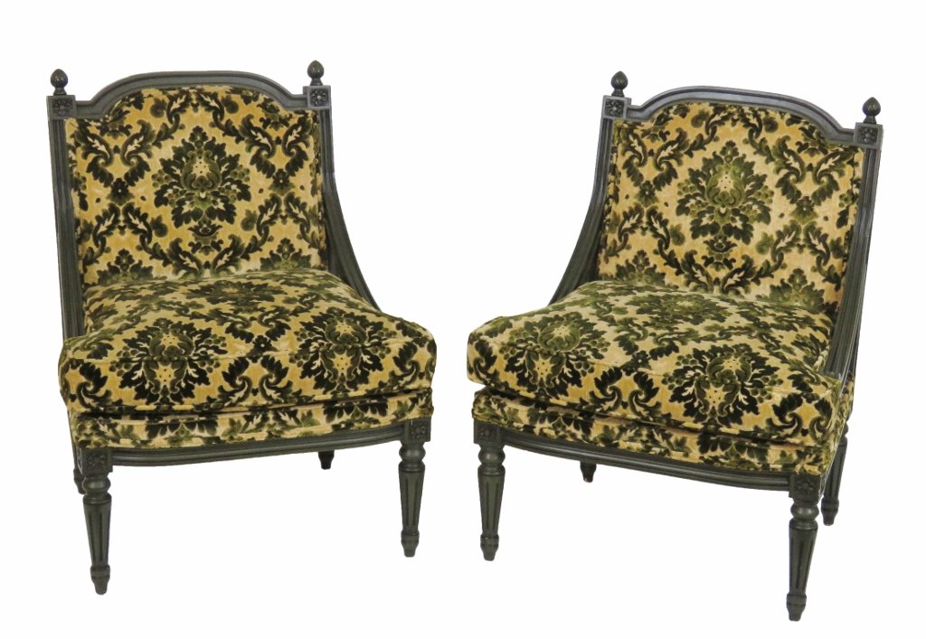 Pair GREEN PAINTED LOUIS XVI STYLE PARLOR CHAIRS (1 of 3)