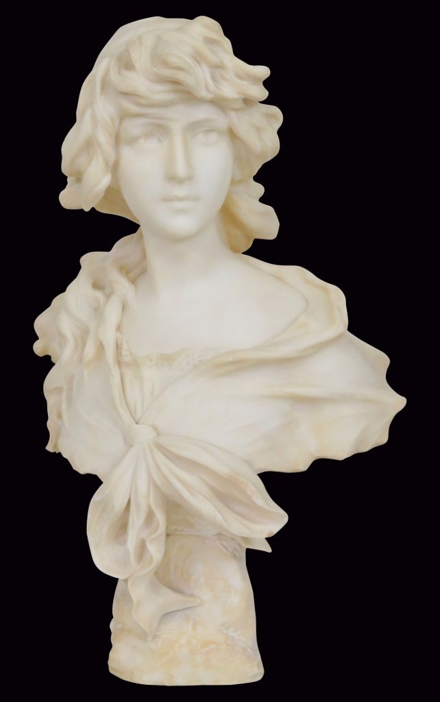 ANTIQUE 25" CARVED ALABASTER BUST OF MIGNON (1 of 7)