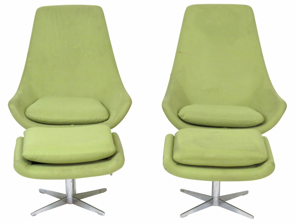 Pair MODERN DESIGN GREEN LOUNGE CHAIRS & OTTOMANS (1 of 4)