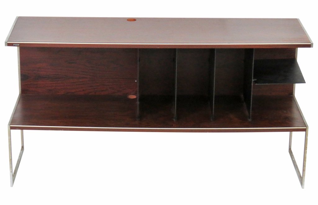 BANG & OLUFSEN DANISH MODERN MEDIA CABINET: Rosewood and brushed metal. 24"h. x 47"w. x 15 1/2"d.