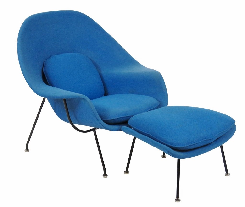 EERO SAARINEN STYLE WOMB CHAIR w/ STOOL (1 of 4)