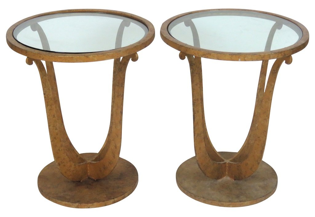 Pair CONTEMPORARY GILT METAL ROUND SIDE TABLES (1 of 4)