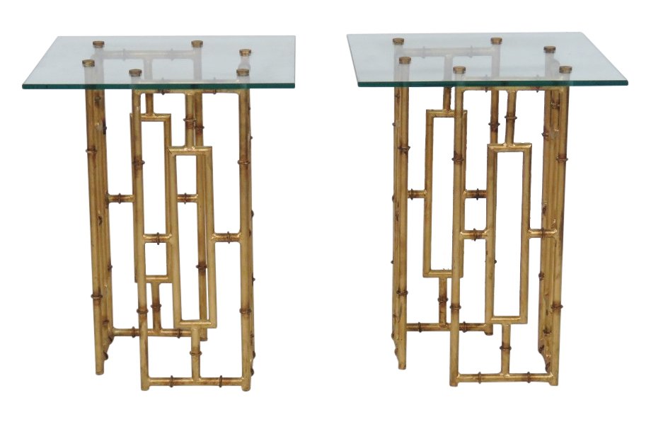 Pair REGENCY STYLE GILT FAUX BAMBOO GLASSTOP TABLES (1 of 4)