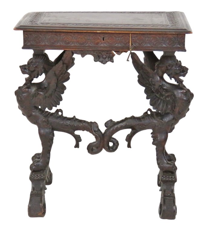 19th c. CONTINENTAL FIGURAL CARVED TABLE w/ GRIFFINS (1 of 8)