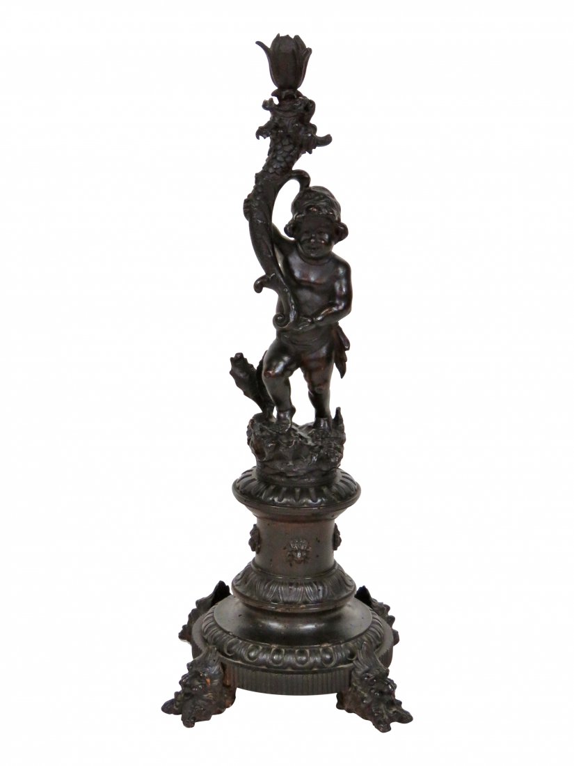 22" ITALIAN FIGURAL CARVED PUTTI CANDLESTICK (1 of 5)