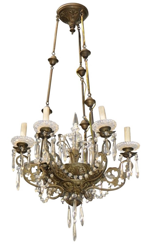 ANTIQUE ITALIAN BRONZE & CRYSTAL CHANDELIER (1 of 5)