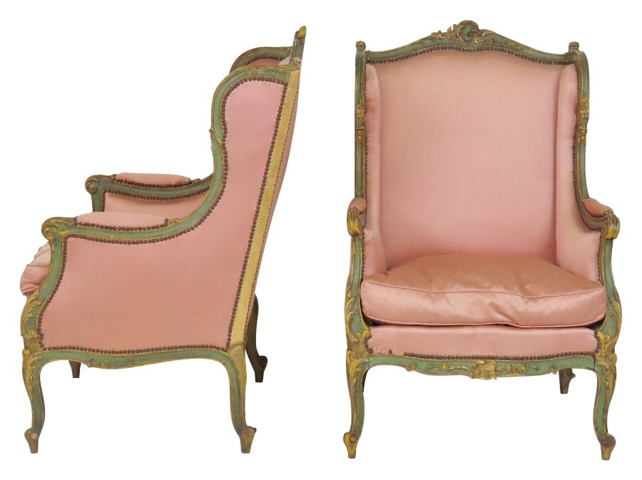 Pair LOUIS XV STYLE PAINT DECORATED BERGERES (1 of 5)