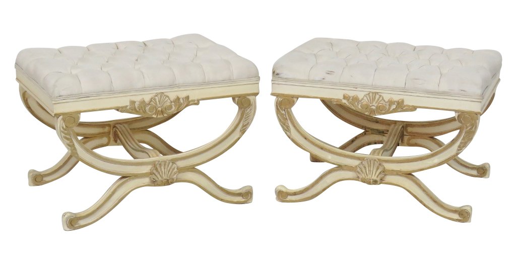 Pair ITALIAN STYLE CREAM PAINTED CERULE STOOLS (1 of 4)