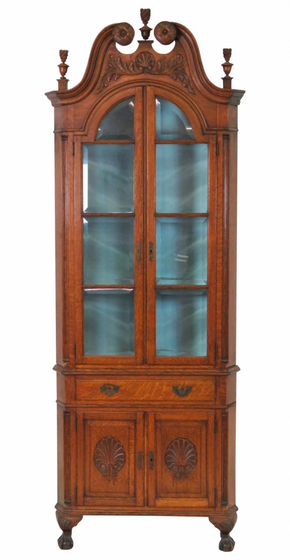 CENTENNIAL CARVED OAK CORNER CABINET (1 of 5)