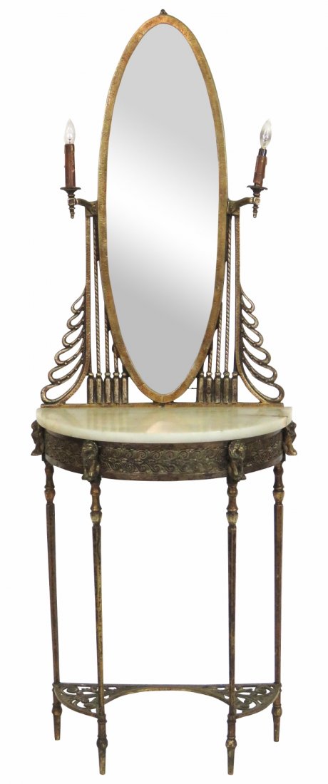 OSCAR BACH STYLE ART DECO BRASS & METAL CONSOLE w/ (1 of 4)