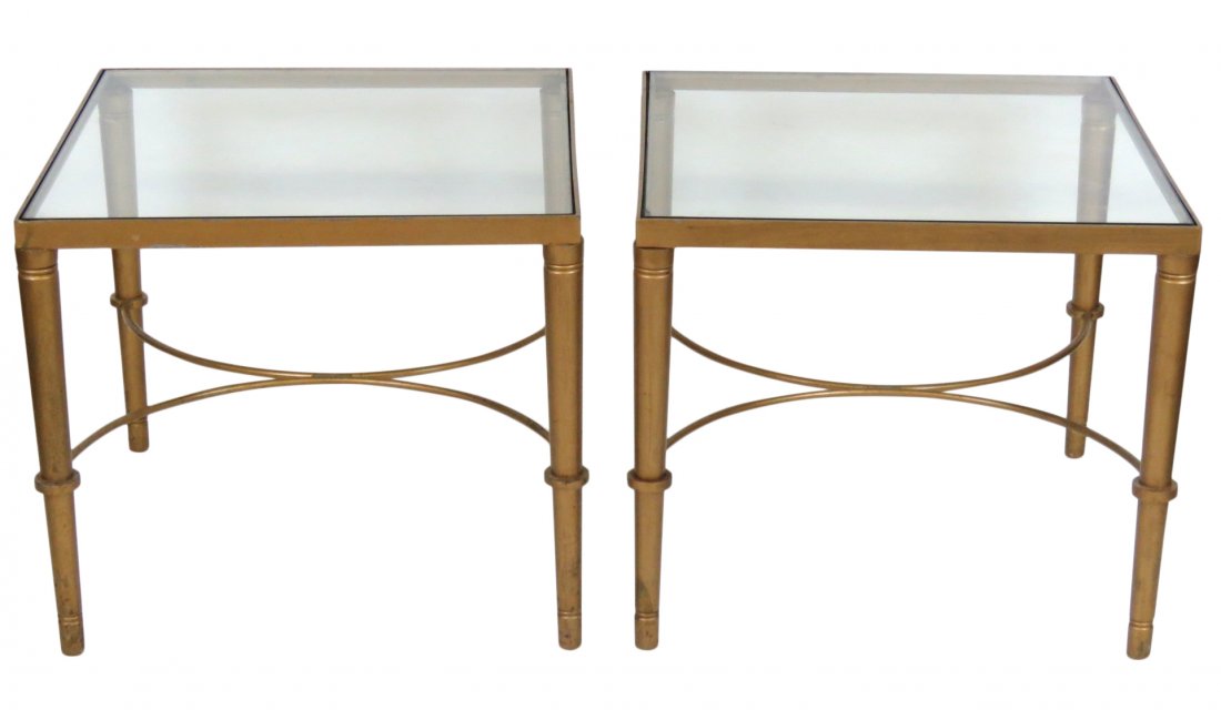 Pair DIRECTOIRE STYLE CONTEMPORARY GLASS TOP END TABLES (1 of 4)