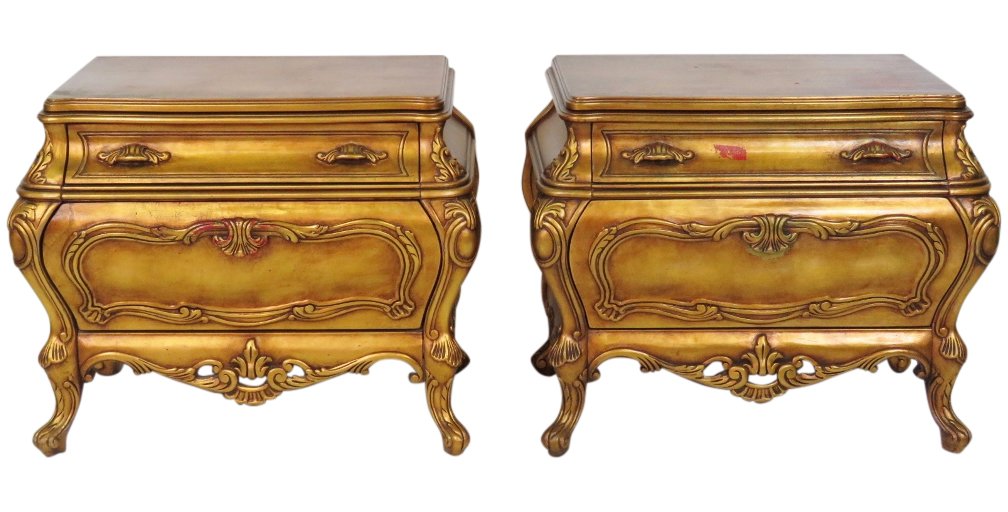 Pair HOLLYWOOD REGENCY GOLD PAINTED 2 DRAWER STANDS (1 of 7)