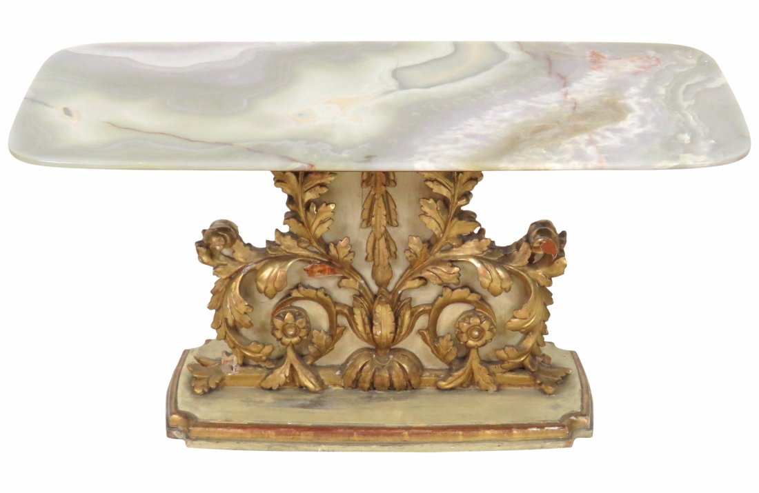 ITALIAN GILT CARVED & PAINTED ONYX TOP COFFEE TABLE (1 of 7)
