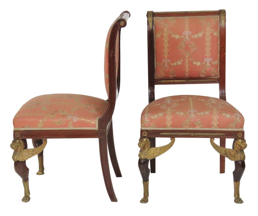 Pair ANTIQUE FRENCH EMPIRE STYLE BRONZE MOUNTED CHAIRS (1 of 8)