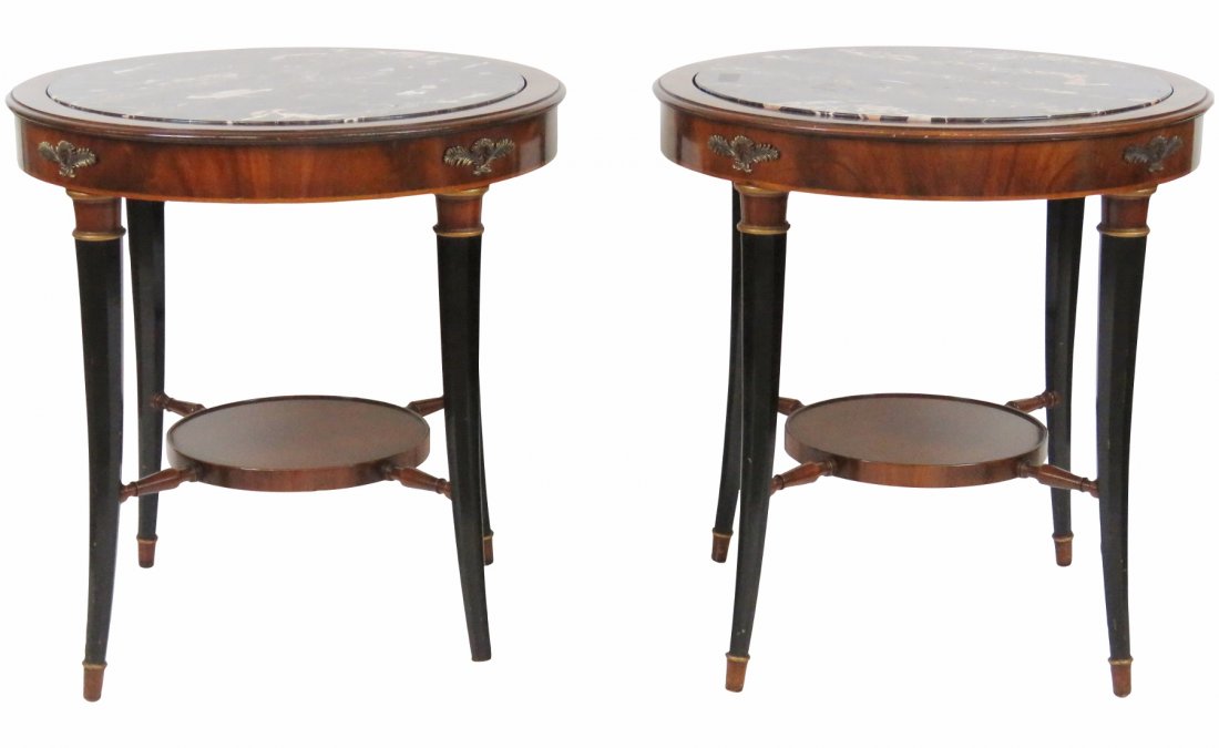 Pair REGENCY STYLE ROUND MARBLETOP SIDE TABLES (1 of 6)