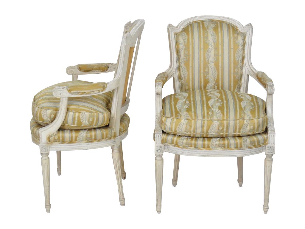 Pair LOUIS XVI STYLE CREAM PAINTED FAUTEUILS (1 of 5)