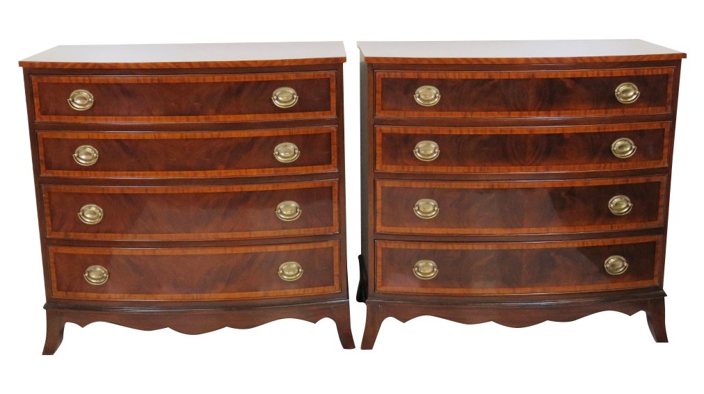 Pair SHERATON STYLE BANDED MAHOGANY CHESTS (1 of 4)