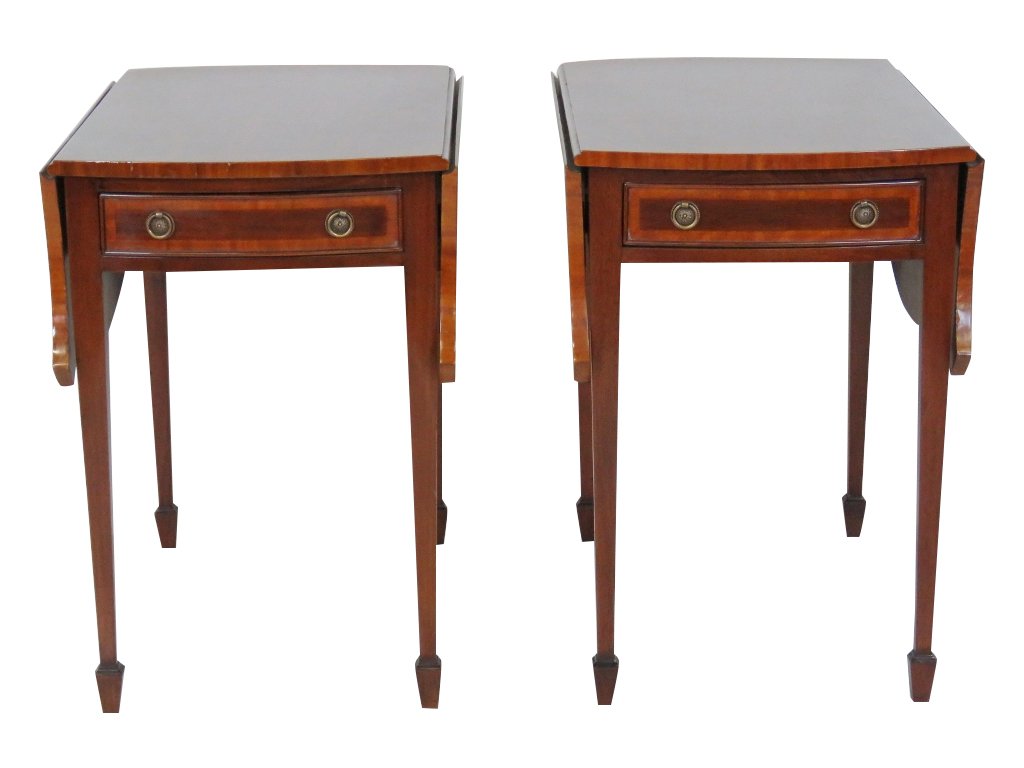 Pair SHERATON STYLE BANDED PEMBROKE TABLES (1 of 7)