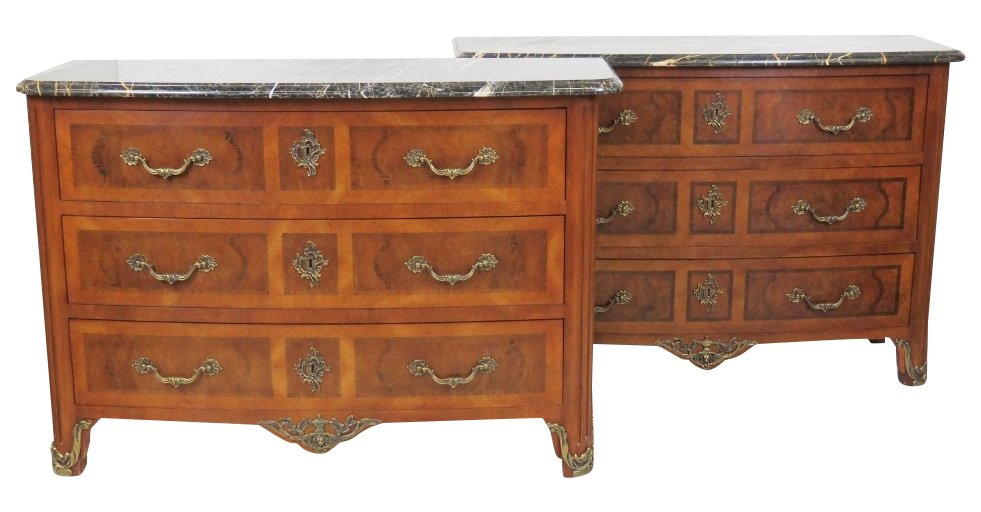 Pair CUSTOM HENREDON MARBLETOP INLAID COMMODES (1 of 6)