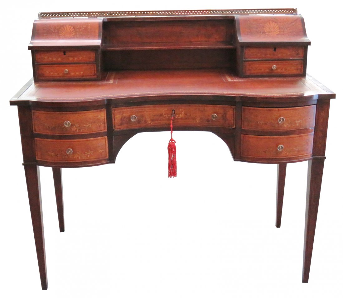ADAMS STYLE LEATHER TOP CARLTON HOUSE DESK: Brown leather top. Paint decoration. 38 1/2"h. x 42 1/4"w. x 22"d.