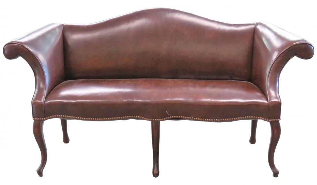 CHIPPENDALE STYLE HUMPBACK NAUGAHYDE SETTEE (1 of 6)