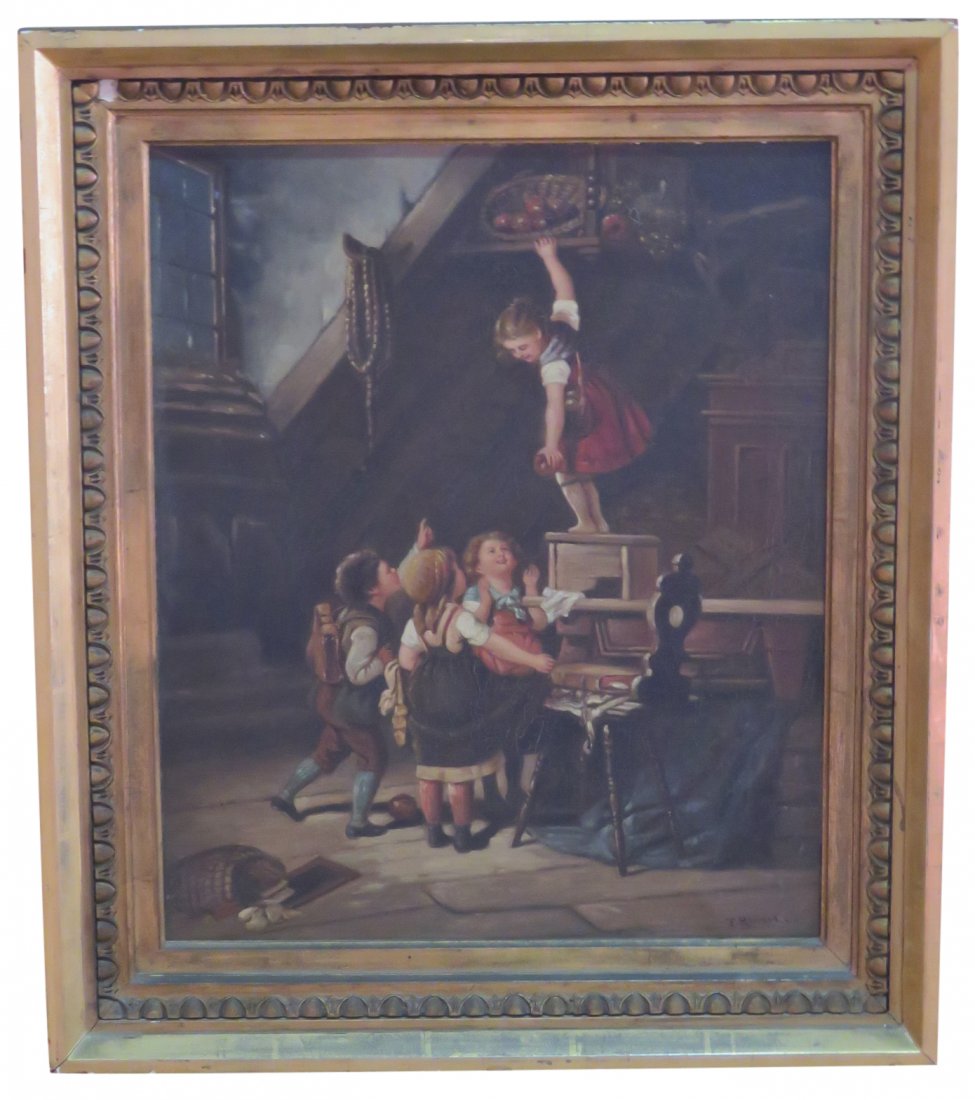 OIL PAINTING CHILDREN w/ APPLES (1 of 6)