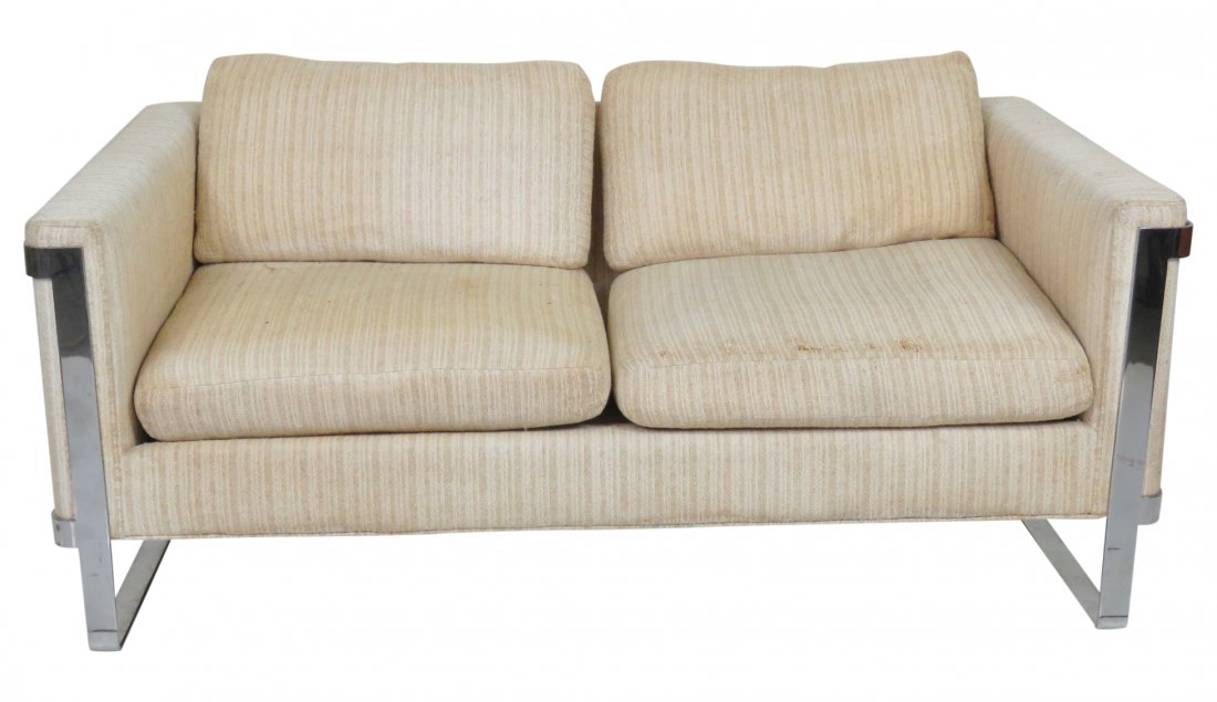 MILO BAUGHMAN CHROME & UPHOLSTERED SOFA (1 of 6)