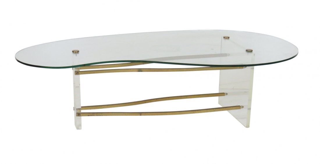 CHARLES HOLLIS JONES STYLE LUCITE & BRASS GLASSTOP (1 of 5)