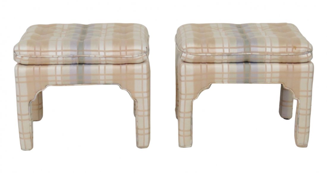 Pair DIRECTOIRE STYLE UPHOLSTERED FOOTSTOOLS (1 of 4)