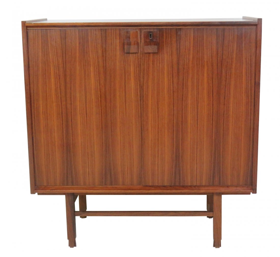 DANISH MODERN TEAK CREDENZA: Teak with doors. 37"h. x 36"w. x 17 1/4"d.