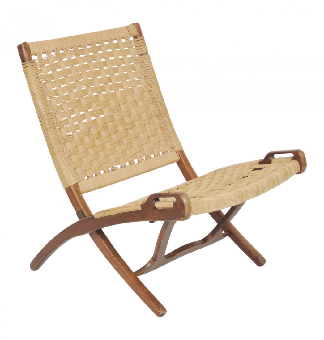 HANS WEGNER STYLE TEAK & RATTAN FOLDING CHAIR (1 of 5)