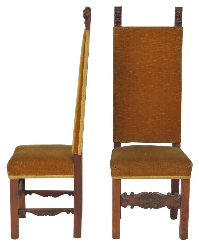Pair 19th c. CONTINENTAL CARVED HIGHBACK CHAIRS (1 of 5)