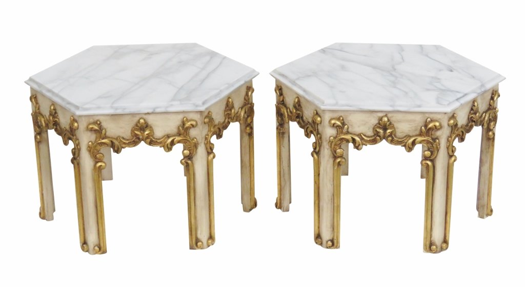 Pair ITALIAN PAINTED & GILT MARBLETOP END TABLES (1 of 2)