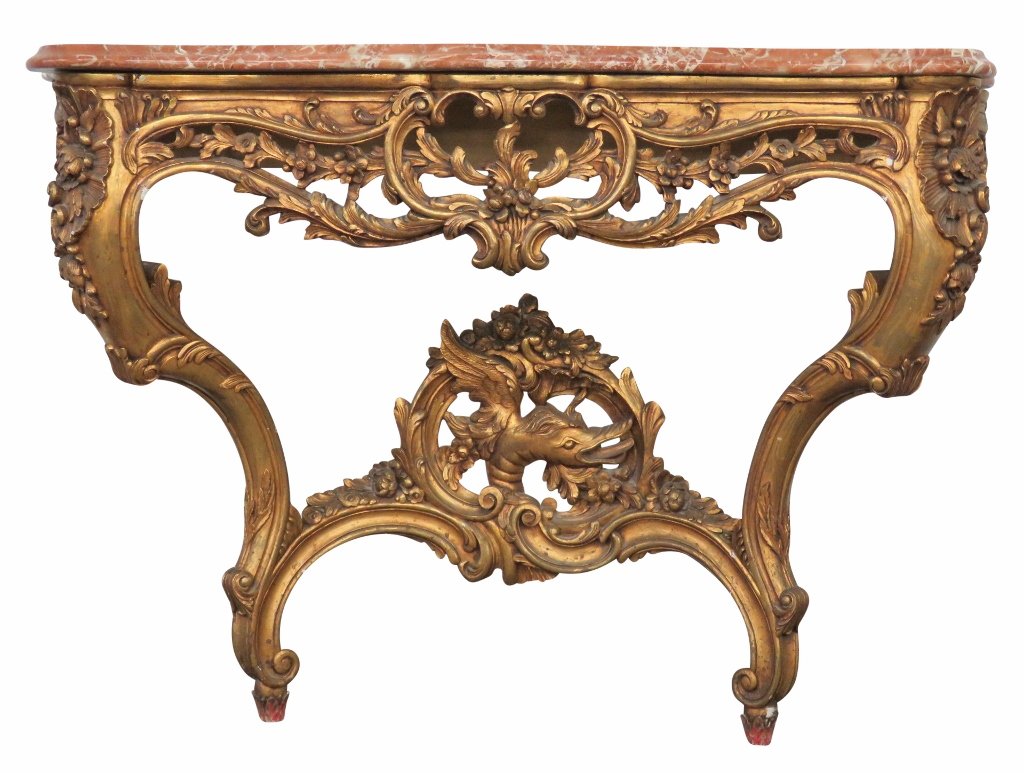 LOUIS XVI STYLE CARVED GILT MARBLETOP DEMILUNE CONSOLE (1 of 7)