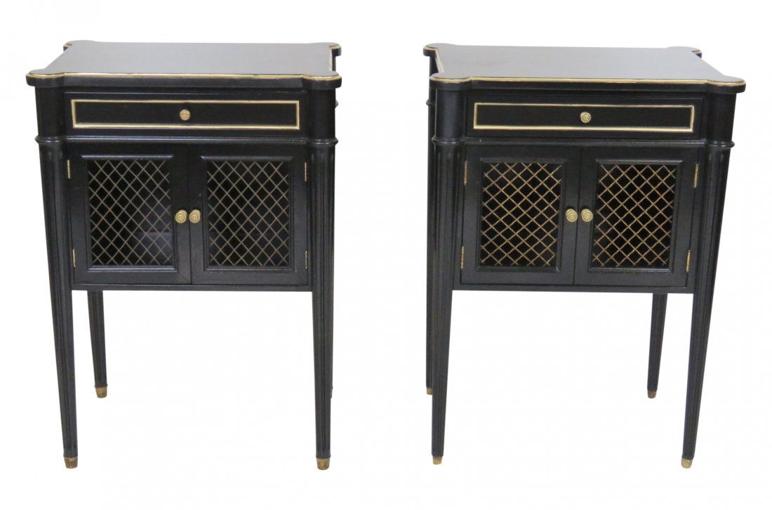 Pair JANSEN STYLE EBONIZED & GILT STANDS (1 of 3)