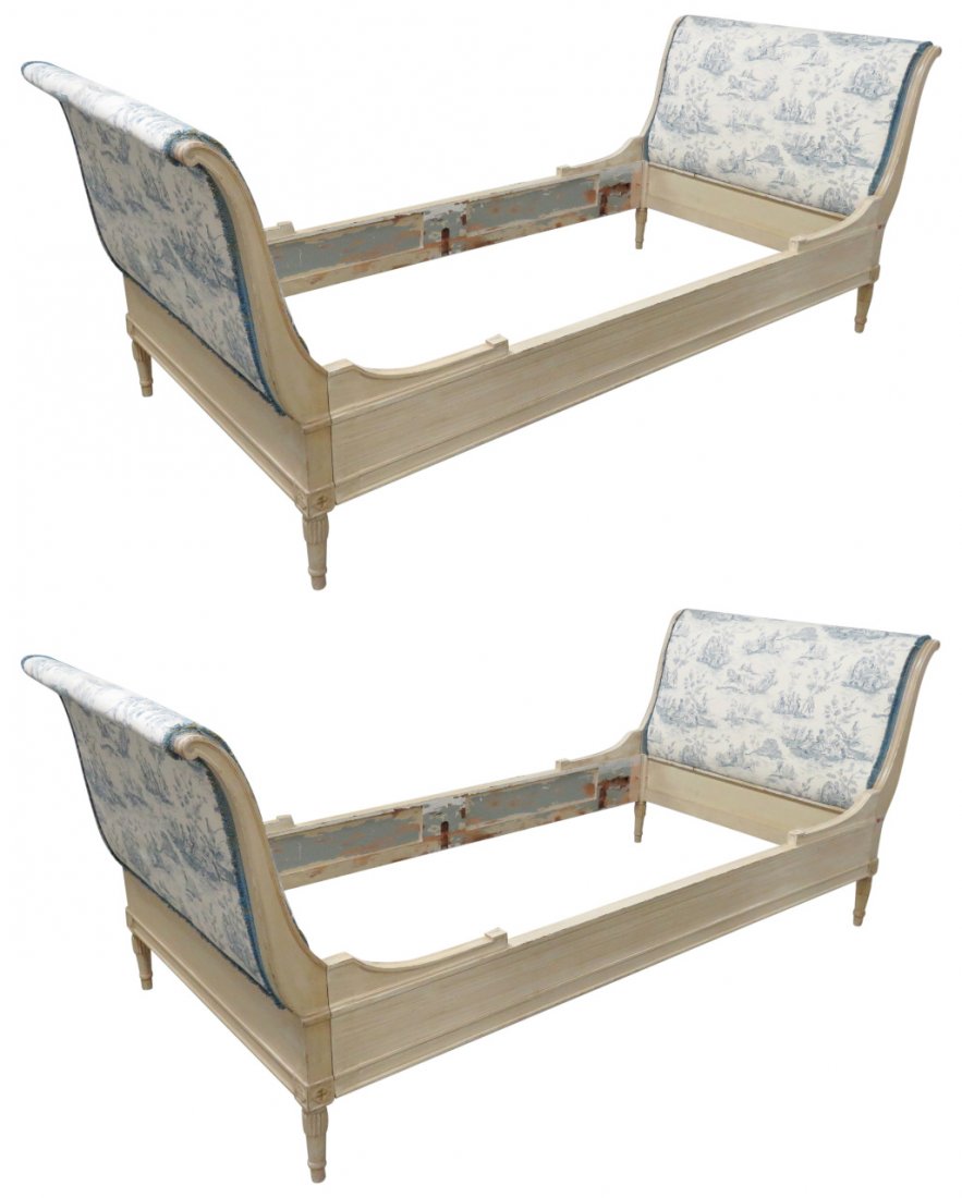 Pair CREAM PAINTED & UPHOLSTERED TWIN BEDS (1 of 5)