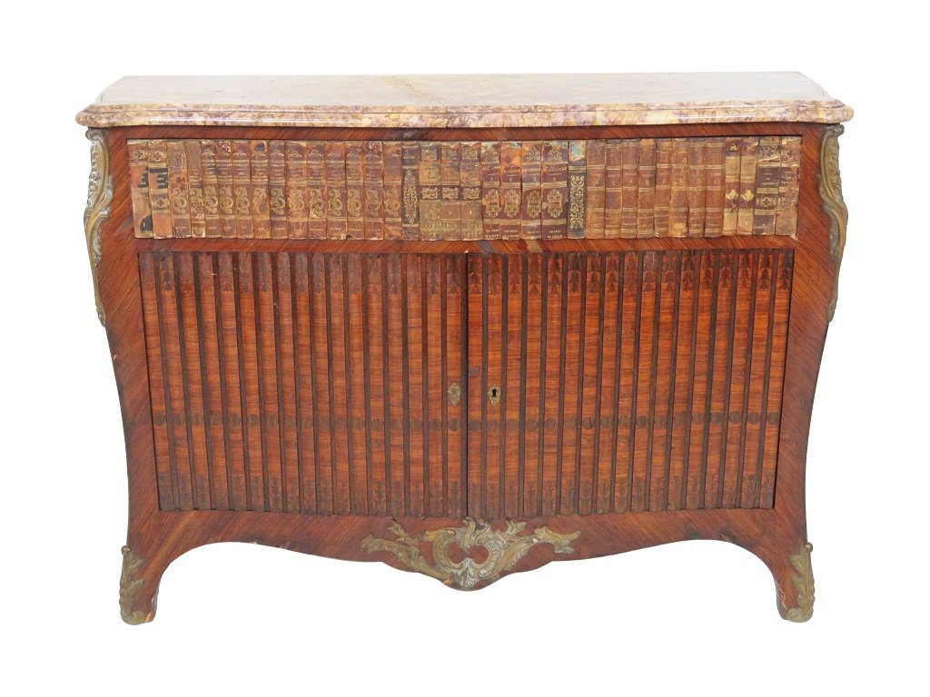 ANTIQUE INLAID BRONZE MOUNTED MARBLETOP COMMODE (1 of 8)