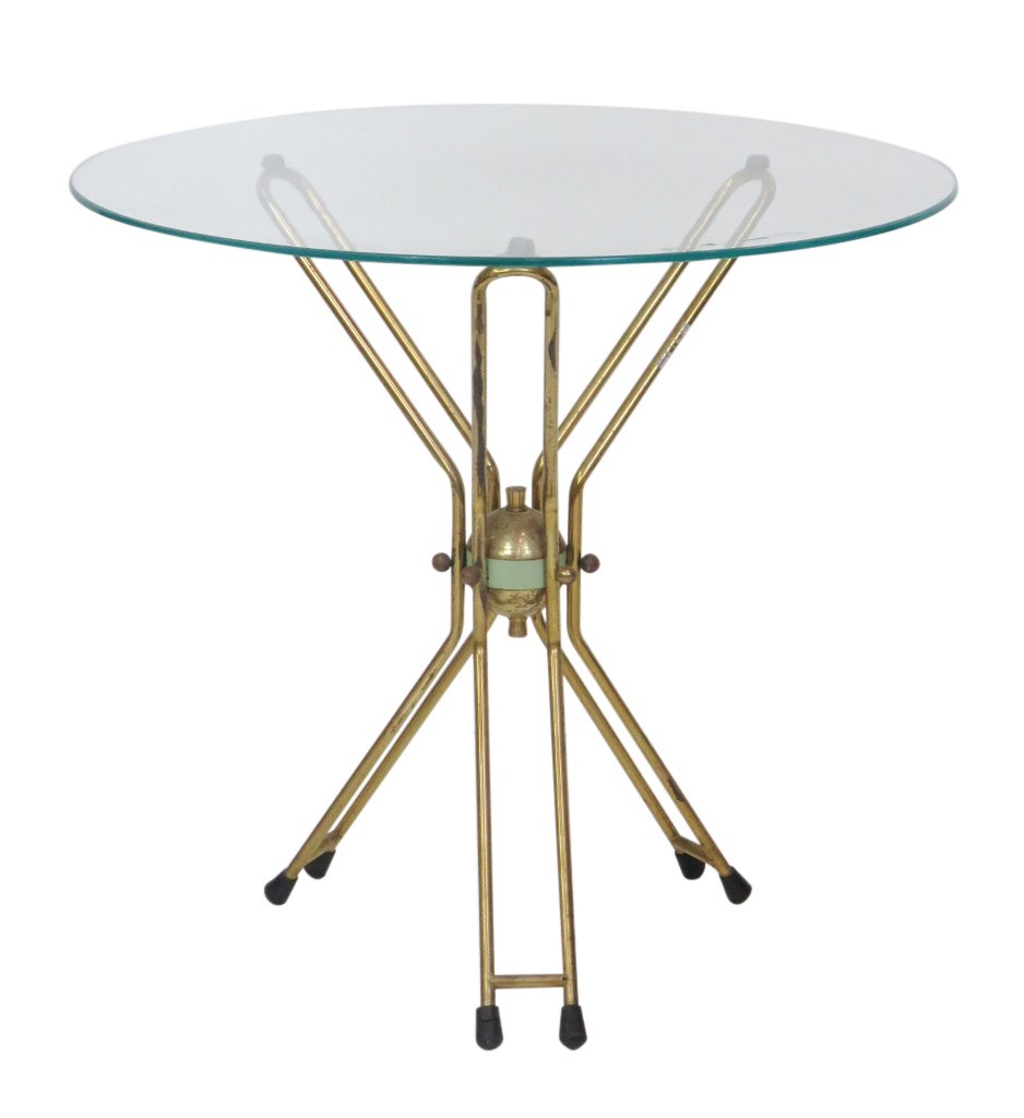 ITALIAN MODERN BRASS GLASSTOP SIDE TABLE (1 of 4)