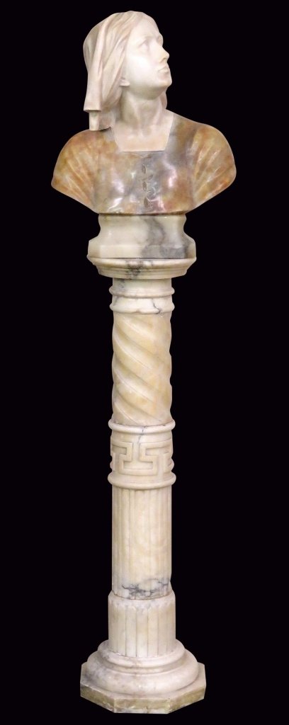 LARGE MARBLE & ALABASTER BUST on PEDESTAL (1 of 8)