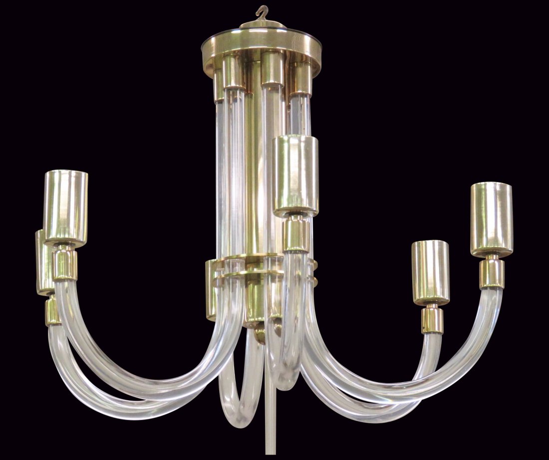 MODERN DESIGN BRASS & LUCITE CHANDELIER (1 of 3)