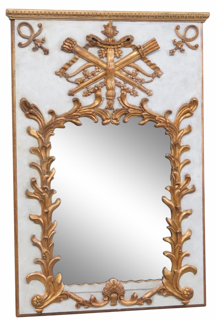 FRENCH STYLE PAINTED & GILT TRUMEAU MIRROR (1 of 6)