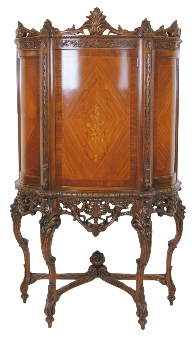 LOUIS XV STYLE INLAID CARVED CHINA CLOSET (1 of 4)