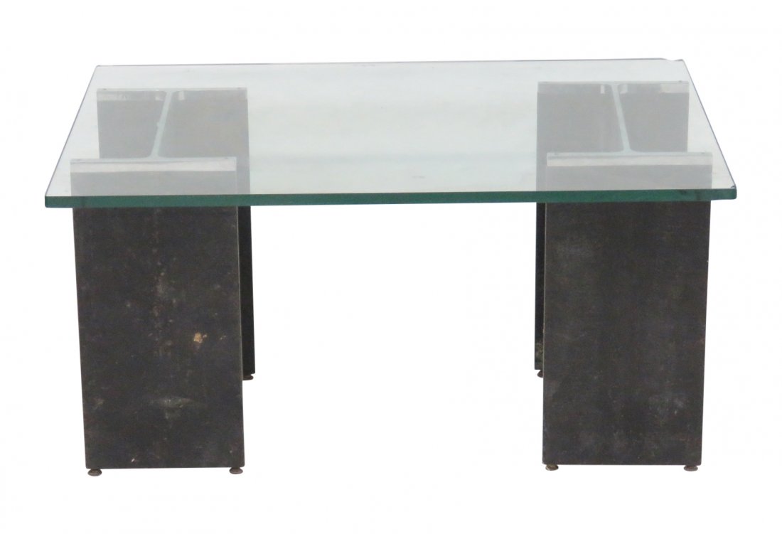 MODERN DESIGN METAL & CHROME BASE GLASS TOP COFFEE (1 of 7)